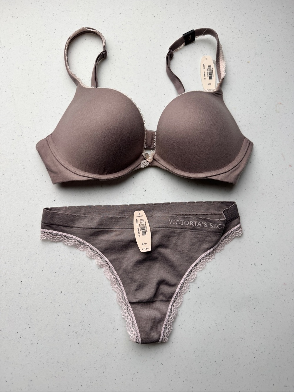 Victoria's Secret Dusty Mauve T-Shirt Push-Up Bra and Lace Trim Bikini